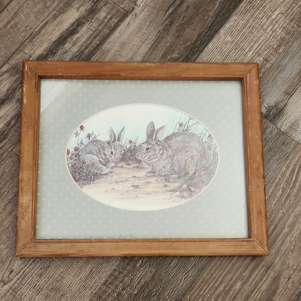 Vintage House Of Lloyd Framed Bunny‎ Rabbit Picture Artwork Decoration USA 11x9